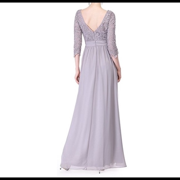 Lace Floor Length Evening Dress With Sleeves - Picture 2 of 5